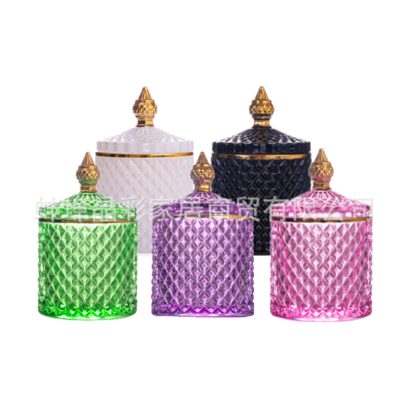 Candle Making Jars With Lids - Stained Glass Storage Jar with Lid