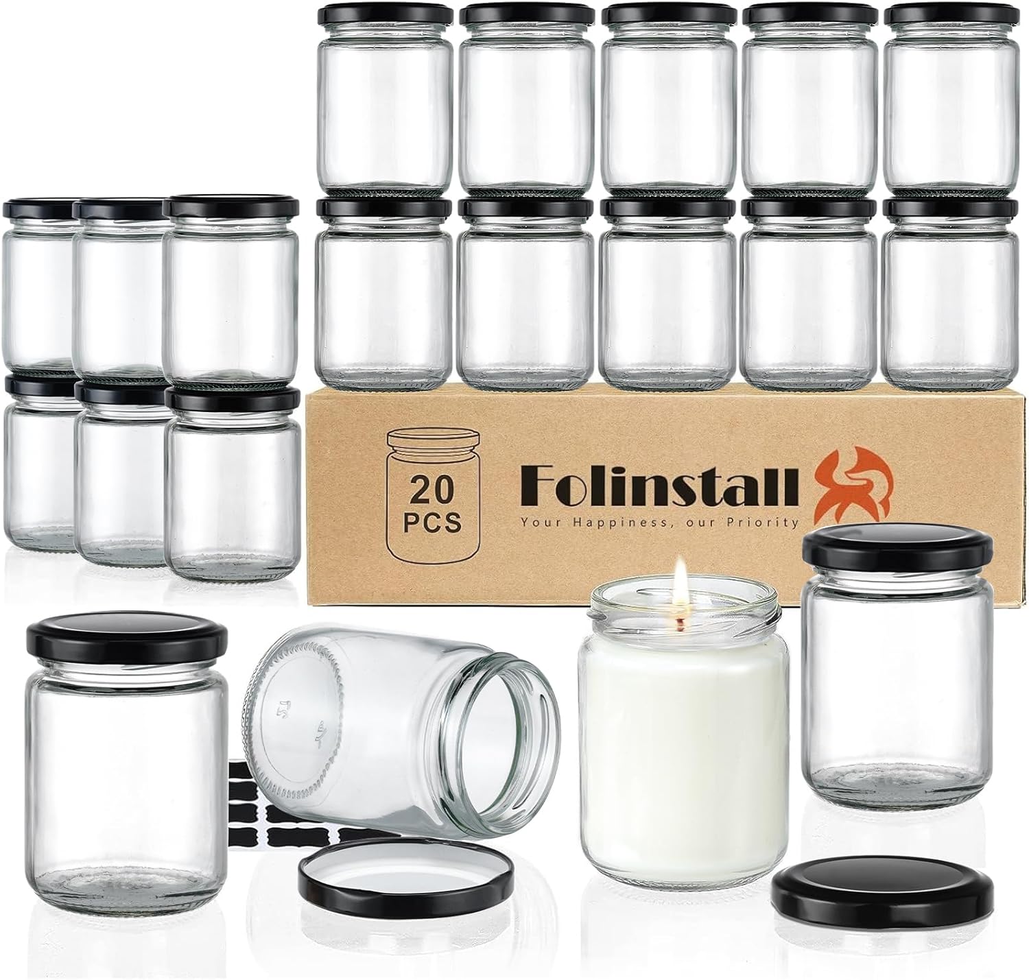 Candle Making Jars With Lids - 8 oz Small Glass Jars with