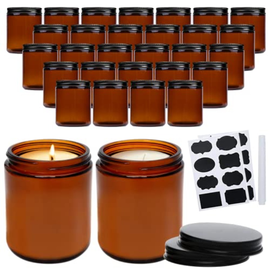 Candle Making Jars With Lids - 8oz Amber Candle Jars Set of