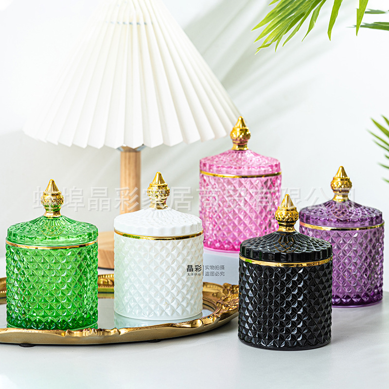 Stained Glass Storage Jar with - Candle Making Jars With Lids のレビューと価格