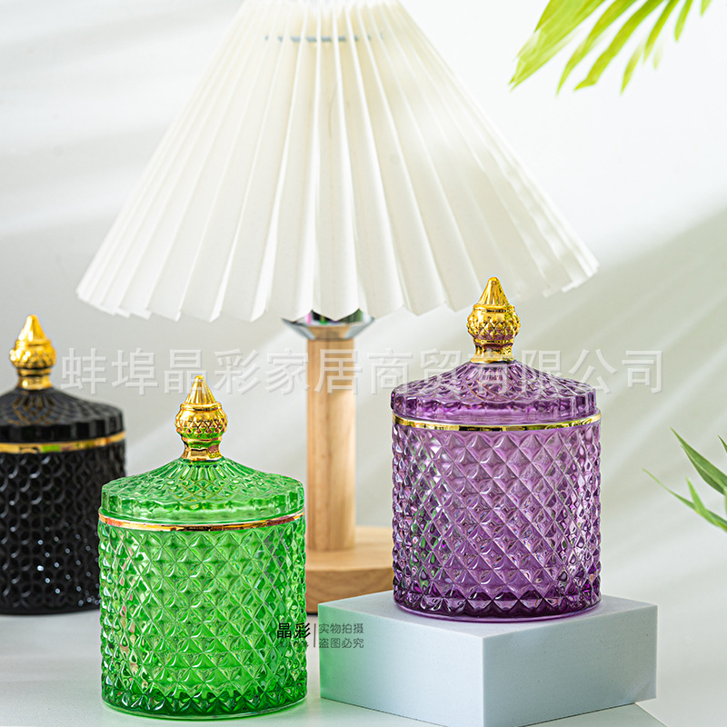Stained Glass Storage Jar with - Candle Making Jars With Lids のレビューと価格