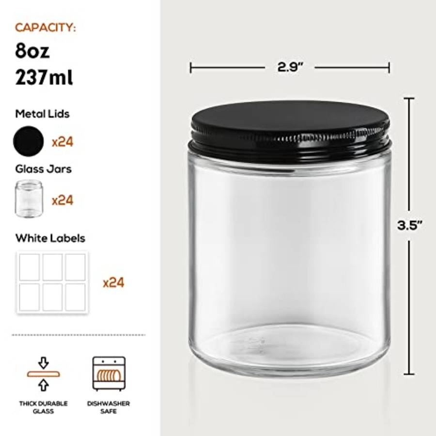 Pack, 8 OZ Thick Glass Jars wi - Candle Making Jars With Lids のレビューと価格