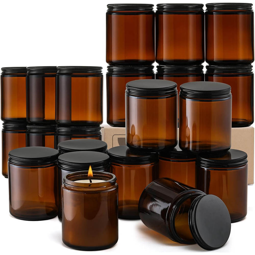 8oz Amber Glass Jars with Blac - Candle Making Jars With Lids のレビューと価格