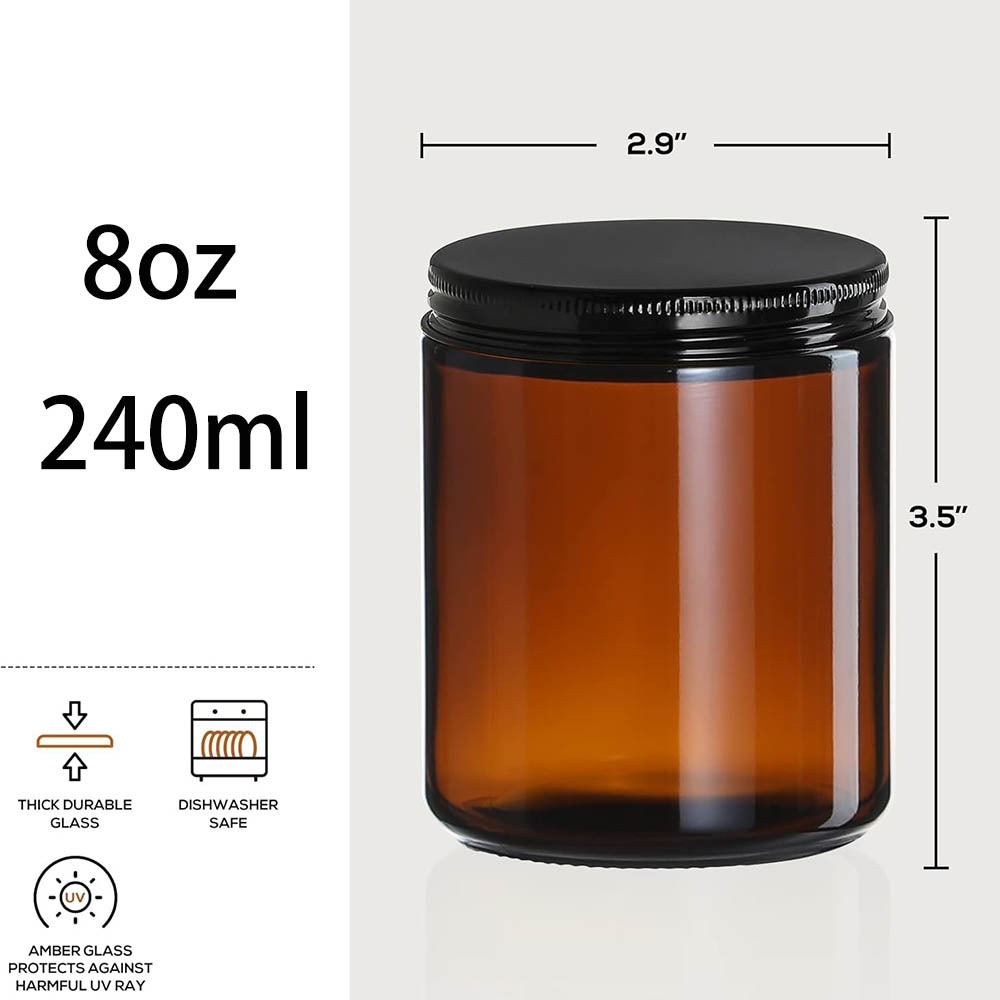 8oz Amber Glass Jars with Blac - Candle Making Jars With Lids のレビューと価格