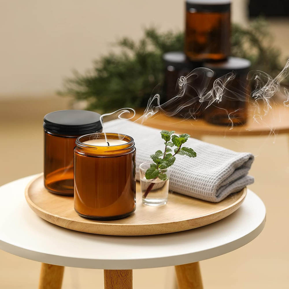 8oz Amber Glass Jars with Blac - Candle Making Jars With Lids のレビューと価格
