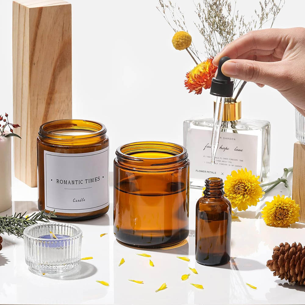 8oz Amber Glass Jars with Blac - Candle Making Jars With Lids のレビューと価格