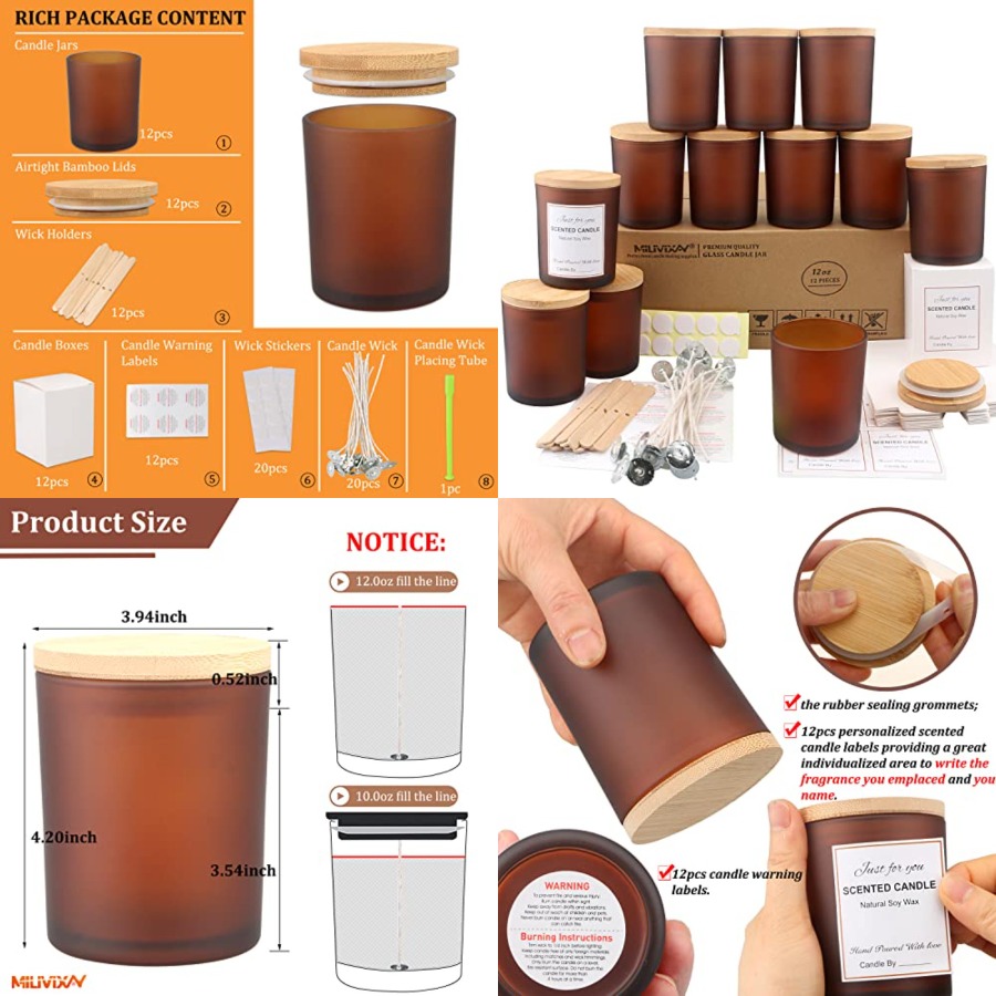 12 Pack 12 OZ Glass Candle Jar - Candle Making Jars With Lids のレビューと価格