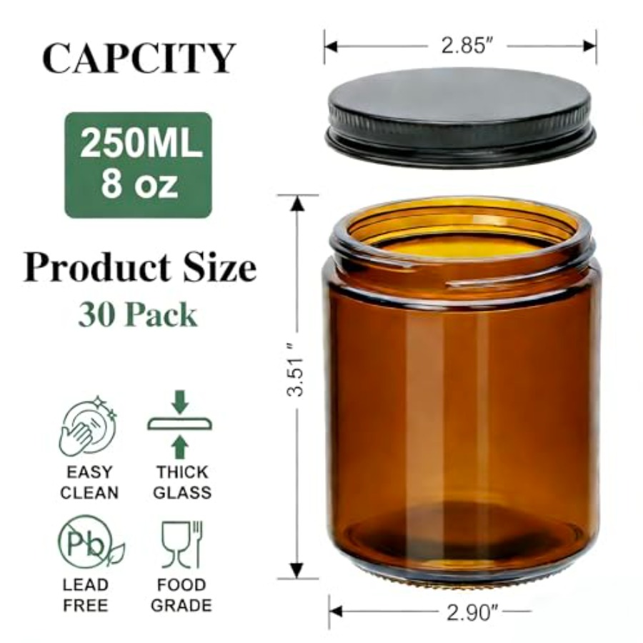 8oz Amber Candle Jars Set of 3 - Candle Making Jars With Lids のレビューと価格